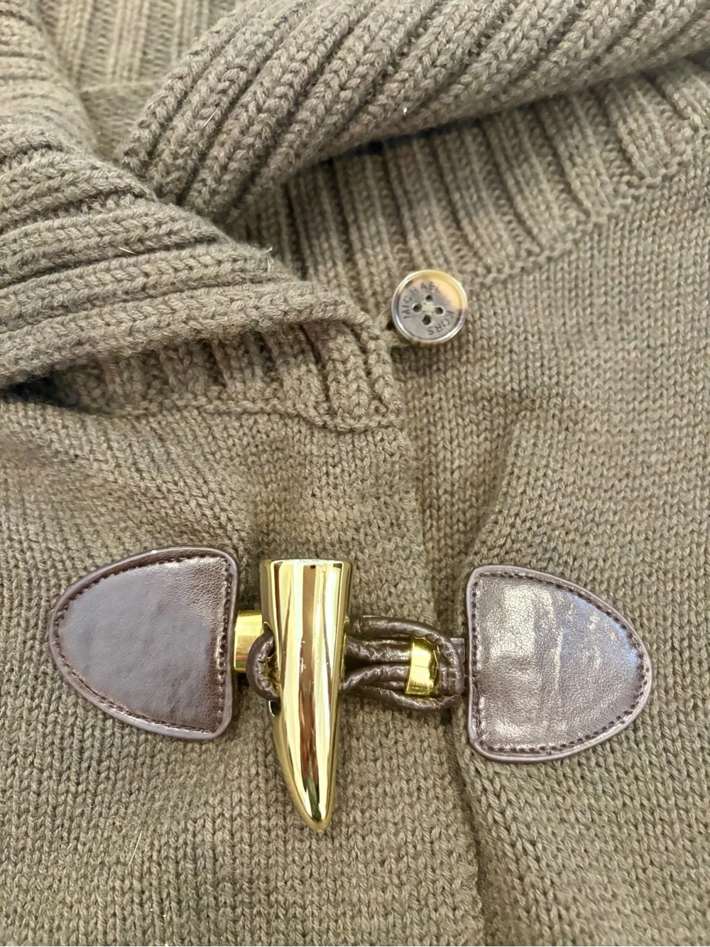 Michael Kors Olive Shawl Collar Toggle Cardigan